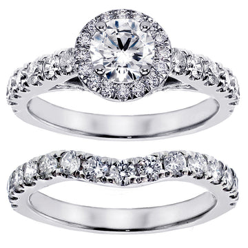 3.00 CT Prong Set Brilliant Cut Large Diamond Encrusted Engagement Bridal Set in 14k White Gold